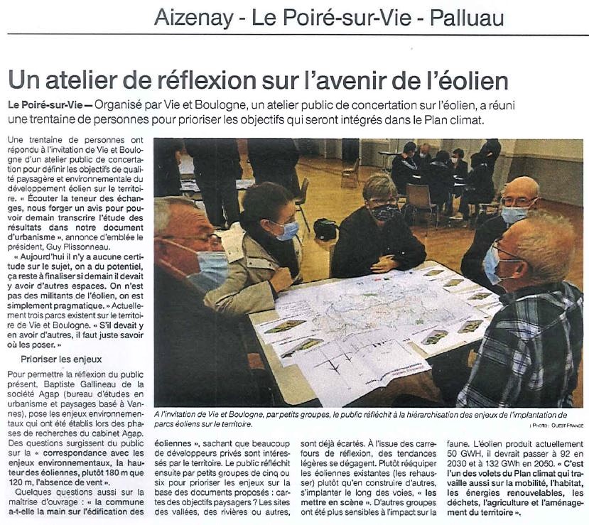 Point presse : AGAP lance la concertation autour de l’éolien sur la Communauté de Communes de Vie et Boulogne en Vendée